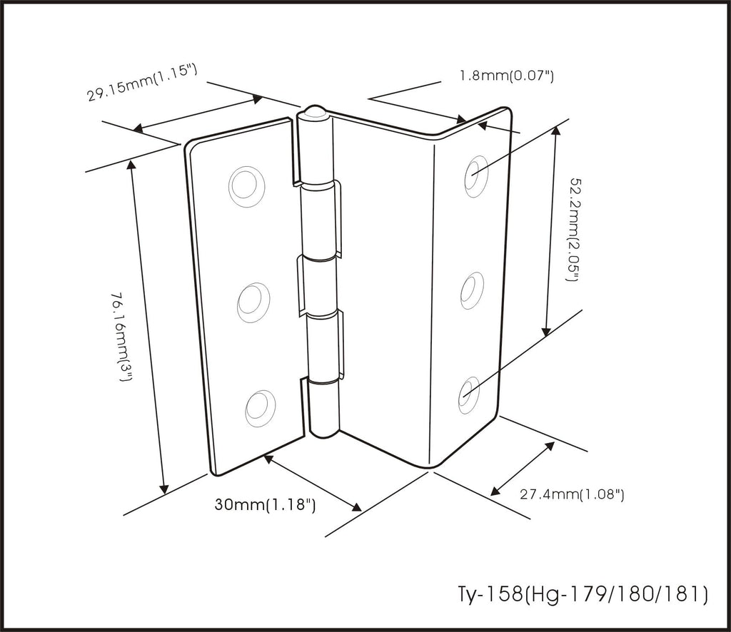 Heavy Duty 3 Fold Retro Chest Hinge, Half Surface for Chest, Cabinet, Furniture, 3" x 1.8mm, Matte Black, Made in