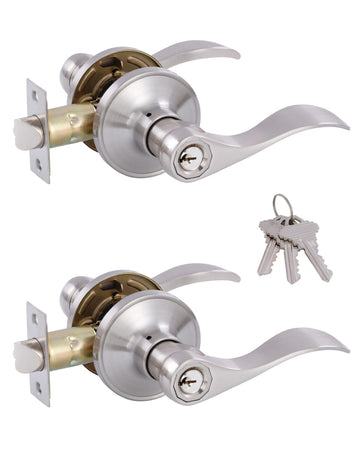2 Pack Door Levers Interior Keyed Difference Entry Front/Bedroom Door Handles for Left and Right Opened Door with