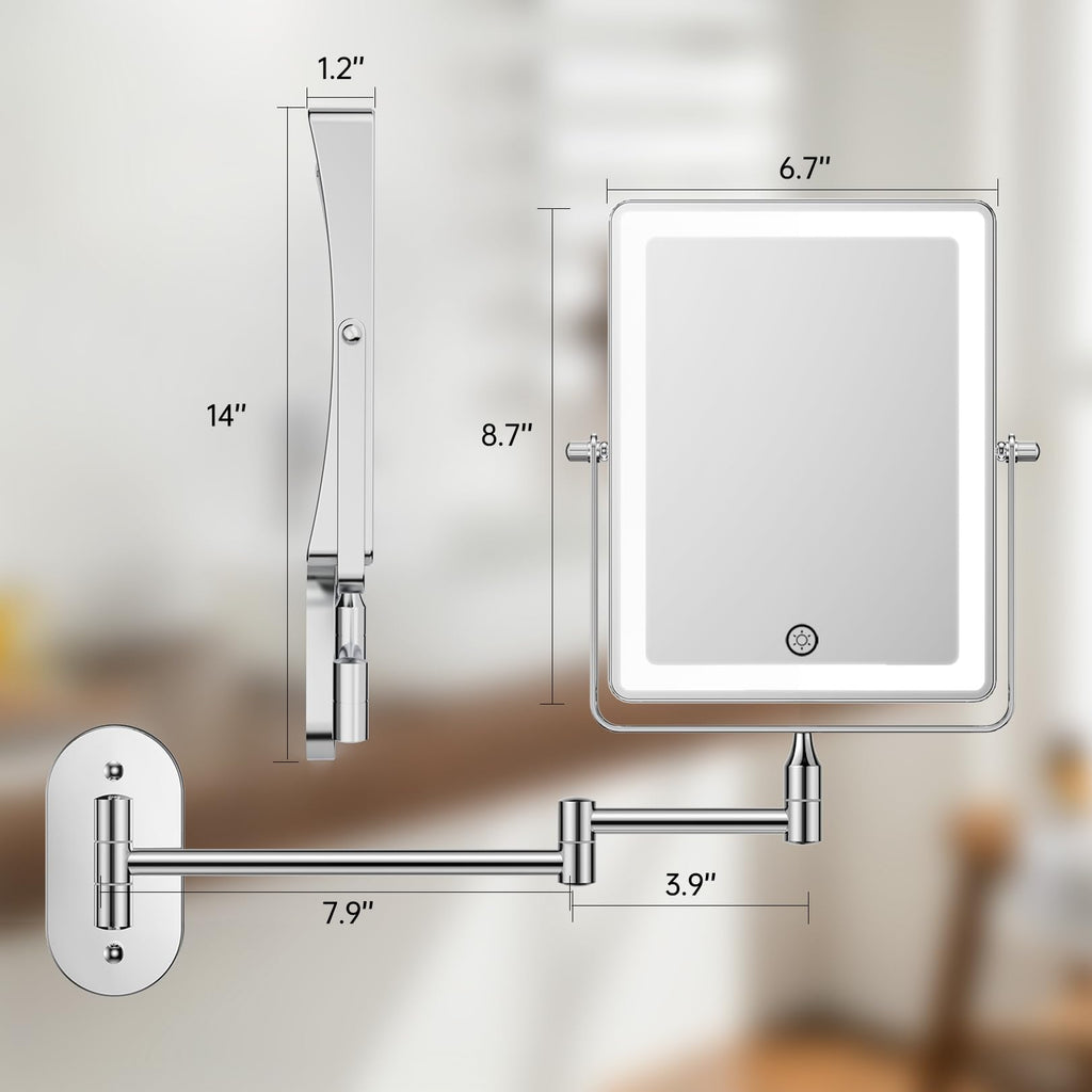 8.7" 5000mAh Rechargeable Wall Mounted Makeup Mirror (Chrome)