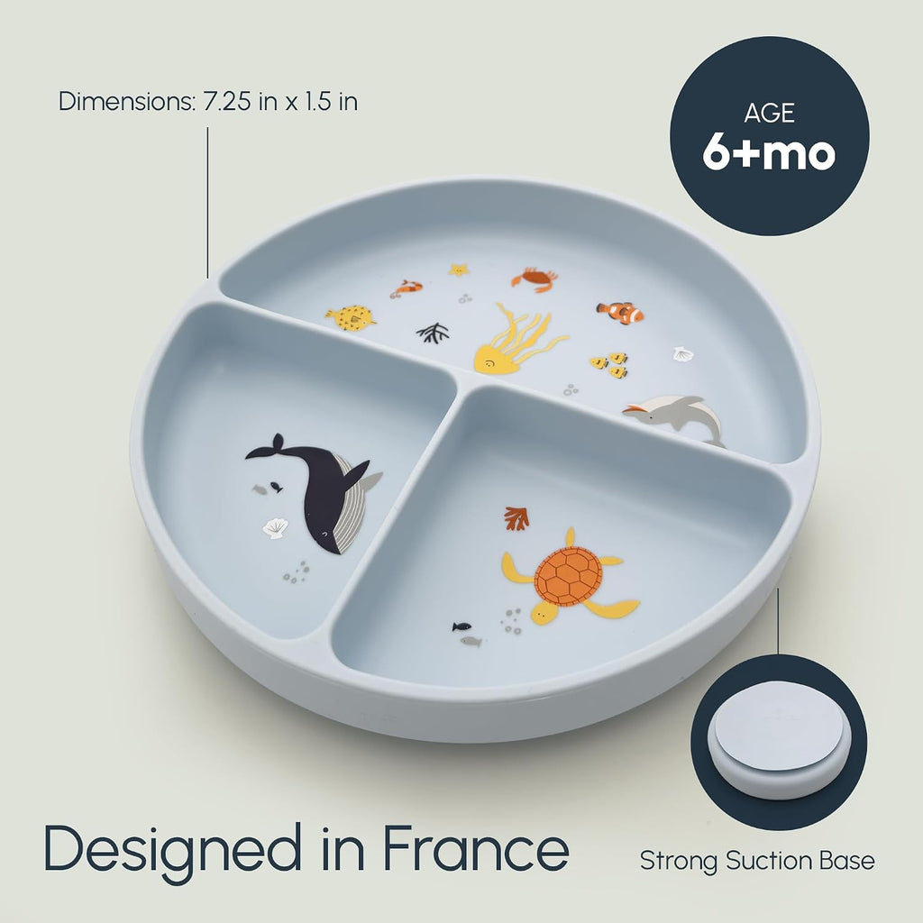 Suction Plates with Dividers - Grip Plates for Babies 6-12 Months and Toddlers 1-3, Toddler and Baby Dishes, Baby Led