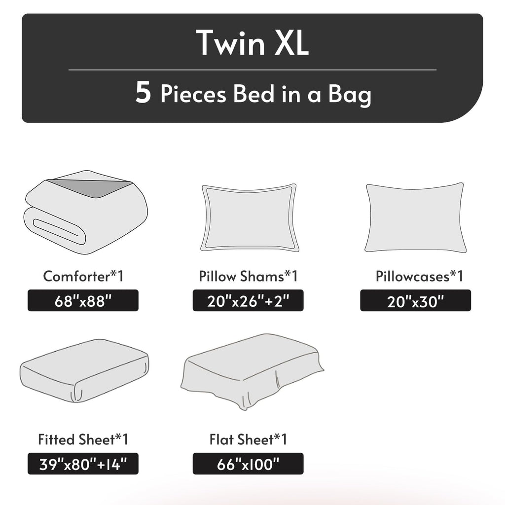 Comforter Set 5 Pieces, Reversible Bed in a Bag, Navy/Light Grey