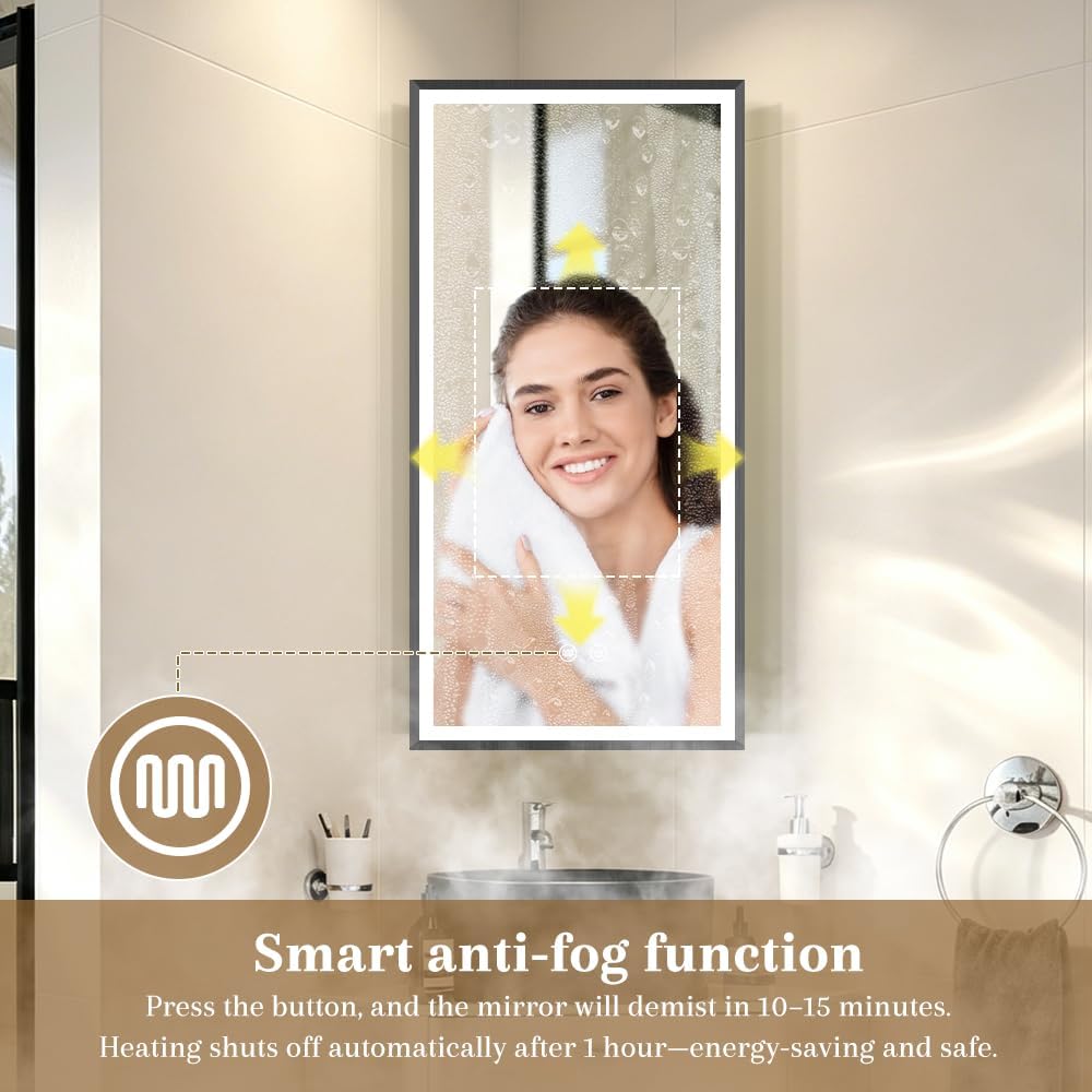 LED Corner Medicine Cabinet,3 Colors,Dimmer,Defogger,Aluminum Framed,Powder Coating Cabinet,14×27.5inch