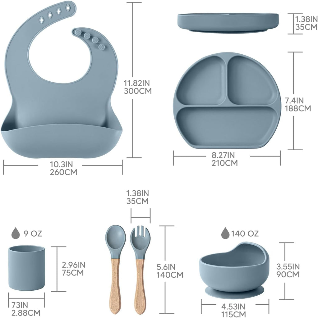 Suction Plates and Bowls Set - 100% Food Grade Silicone Toddler Feeding Supplies for BLW | Stay-Put Divided Dish