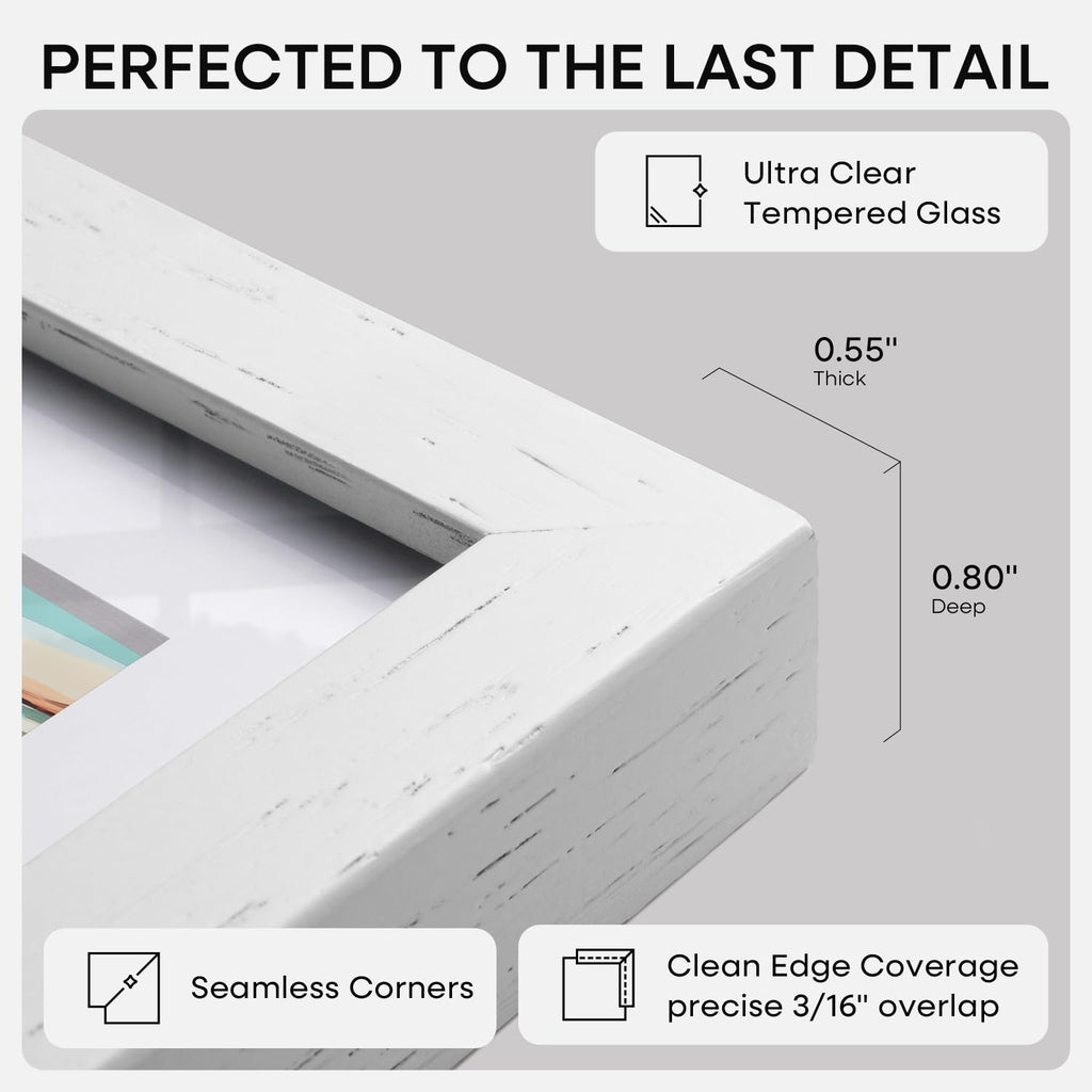 8x10 White Oak Picture Frame, High-End Wood, 5x7 Mat, Glass