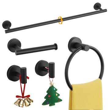 5-Piece Matte Black Bathroom Hardware Set, Towel Racks Set Stainless Steel Toilet Paper Holder Wall Mounted