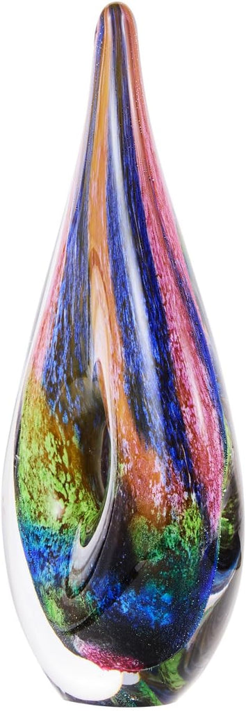Hand Blown Abstract Hollow Tear Drop Sommerso Art Glass Sculpture Decor 11.5 inch Tall Centerpiece Table Decoration