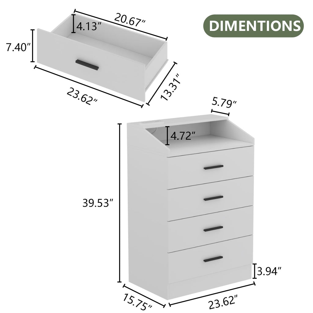 4 Drawer Dresser with LED, Modern Dresser with Power Outlet