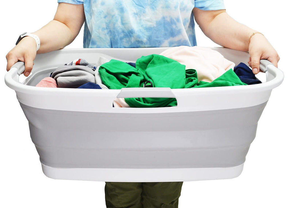 44L Collapsible Plastic Laundry Basket - Foldable Pop Up Storage Container/Organizer - Portable Washing Tub - Space