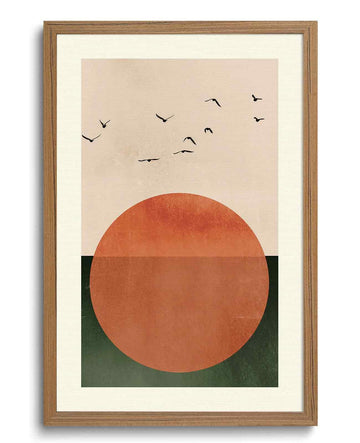 Mid Century Modern Wall Art Sunset Landscape Framed Prints 16x24 inch