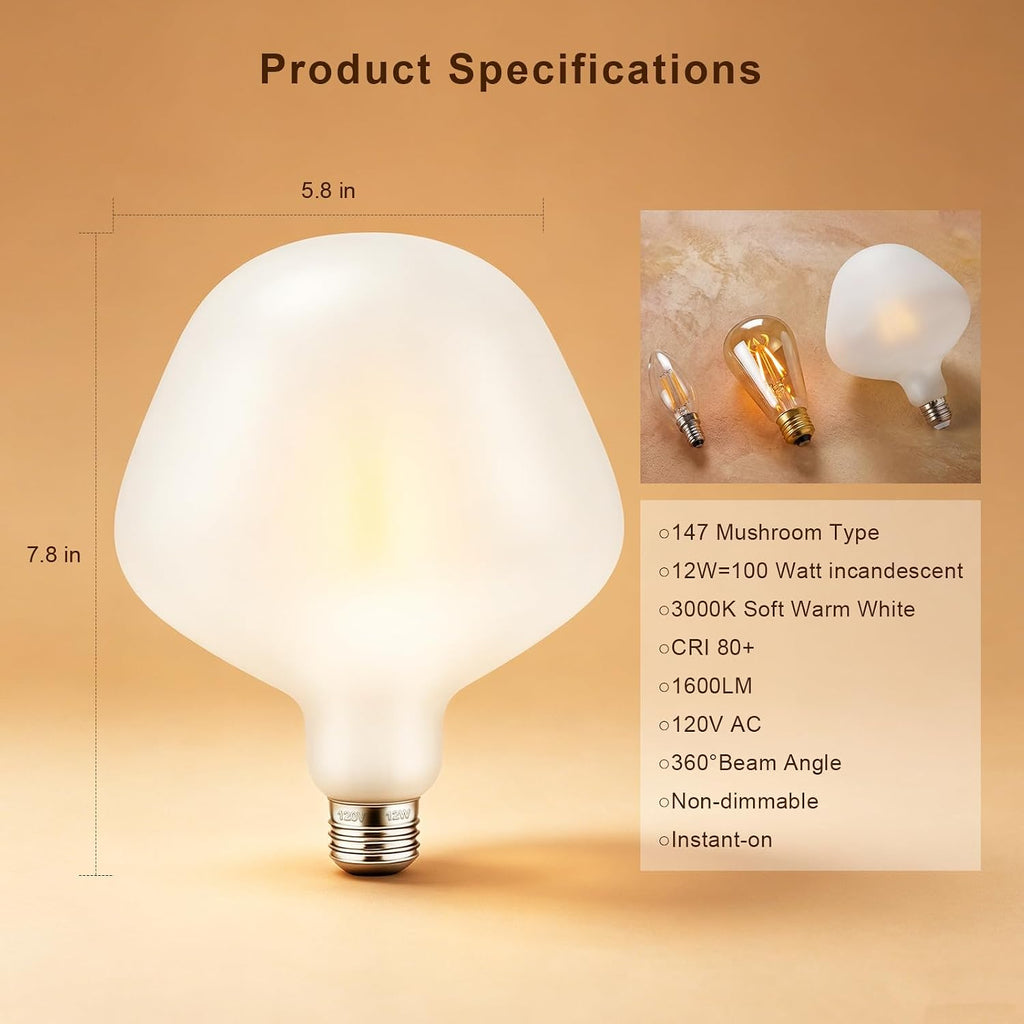 Dimmable Led Bulb,12W Equivalent 100W,147 Big Edison Bulb,3000K