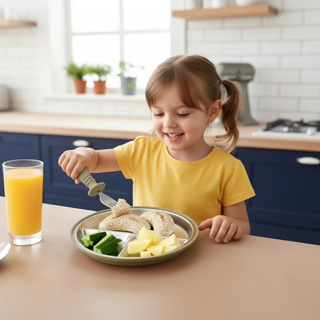 8PCS Baby Feeding Set | Stainless Steel Suction Plates and Bowls with Silicone Fork and Spoon Utensils | Baby Led