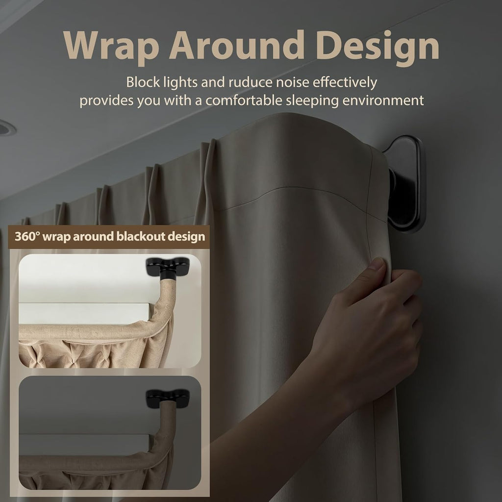 Black Wrap Around Curtain Rods 32 to 58, Blackout Curved Drapery Rod | 3/4 Inch Diameter, Room Darkening Design