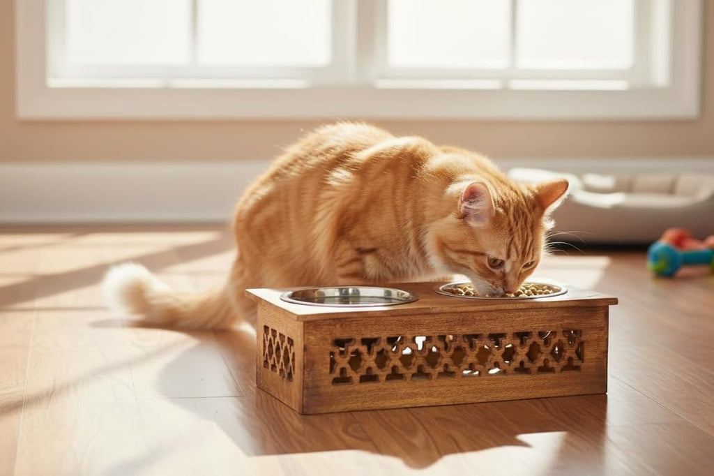 Wooden Elevated Pet Feeder Station with 2 Stainless Steel Bowls | Raised Dog & Cat Feeding Stand | Food & Water Bowl