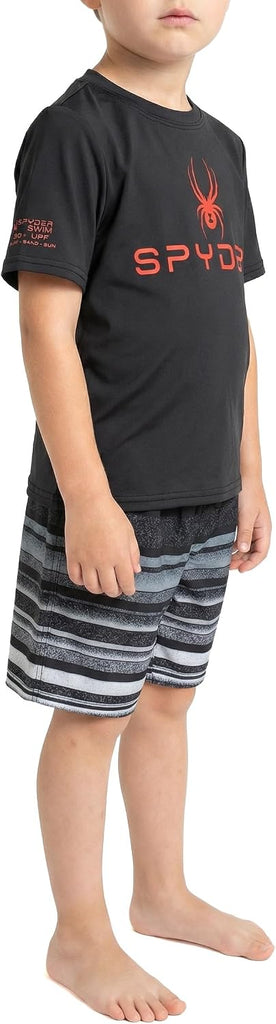 Boys' piece Swim Set - Short Sleeve Rash Guard & Swim Trunks, UPF 30+, Quick-Dry-Little Boys