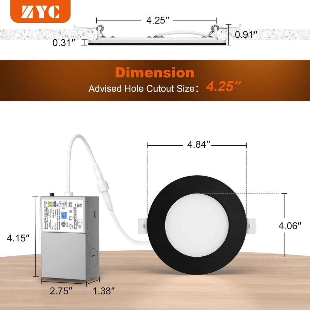 Canless LED Recessed Lighting 4 Inch 6 Pack 5CCT Ultra-Thin Downlight Lights with Night Light Mode,9W 800LM Dimmable