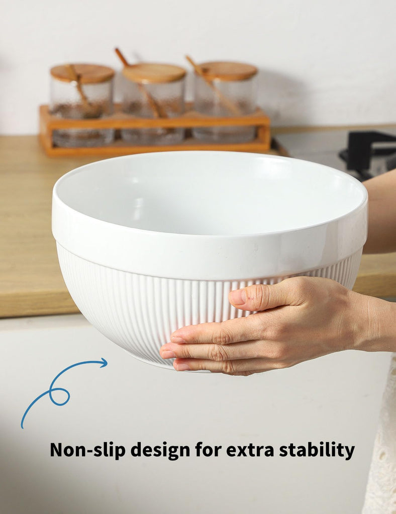 Large Ceramic Mixing Bowls, White Kitchen Bowls (1QT/2.3QT/4.6QT), Set of 3 Nesting Bowls for Baking, Cooking