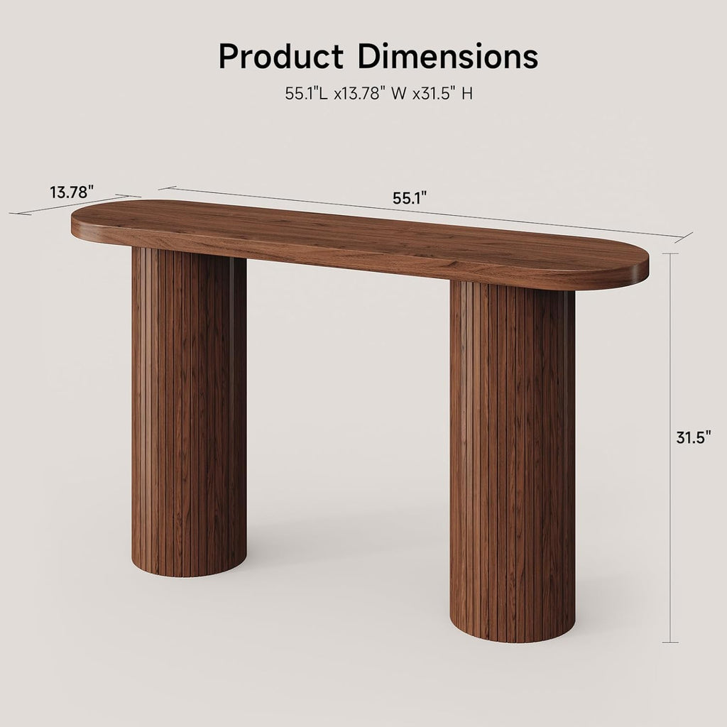 55 Inch Fluted Entryway Table, Wood Console Table, Couch Tables Behind Sofa, Farmhouse Style, Modern Sofa Stand for