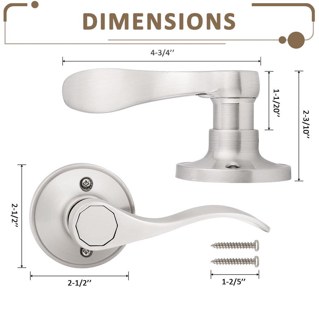 4 Pack Dummy Door Lever Door Handle for Left Hand and Right Hand, Wave Style French Door Handle with Satin Nickel