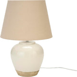 Home 20" Two-Tone White and Tan Glossy Ceramic Table Lamp, Bedside Nightstand Lamp with Warm Beige Shade