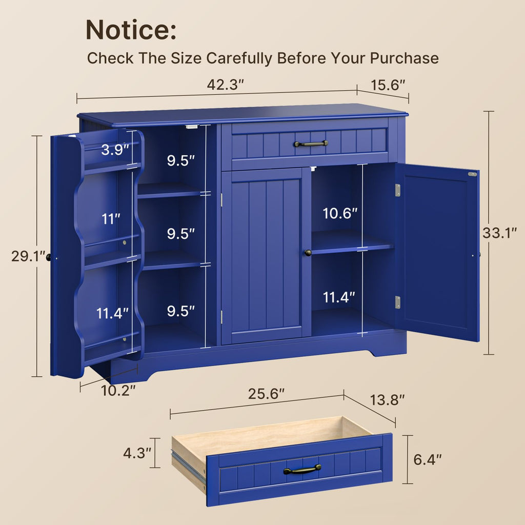 Kitchen Sideboard Buffet Cabinet with Storage, Navy Blue