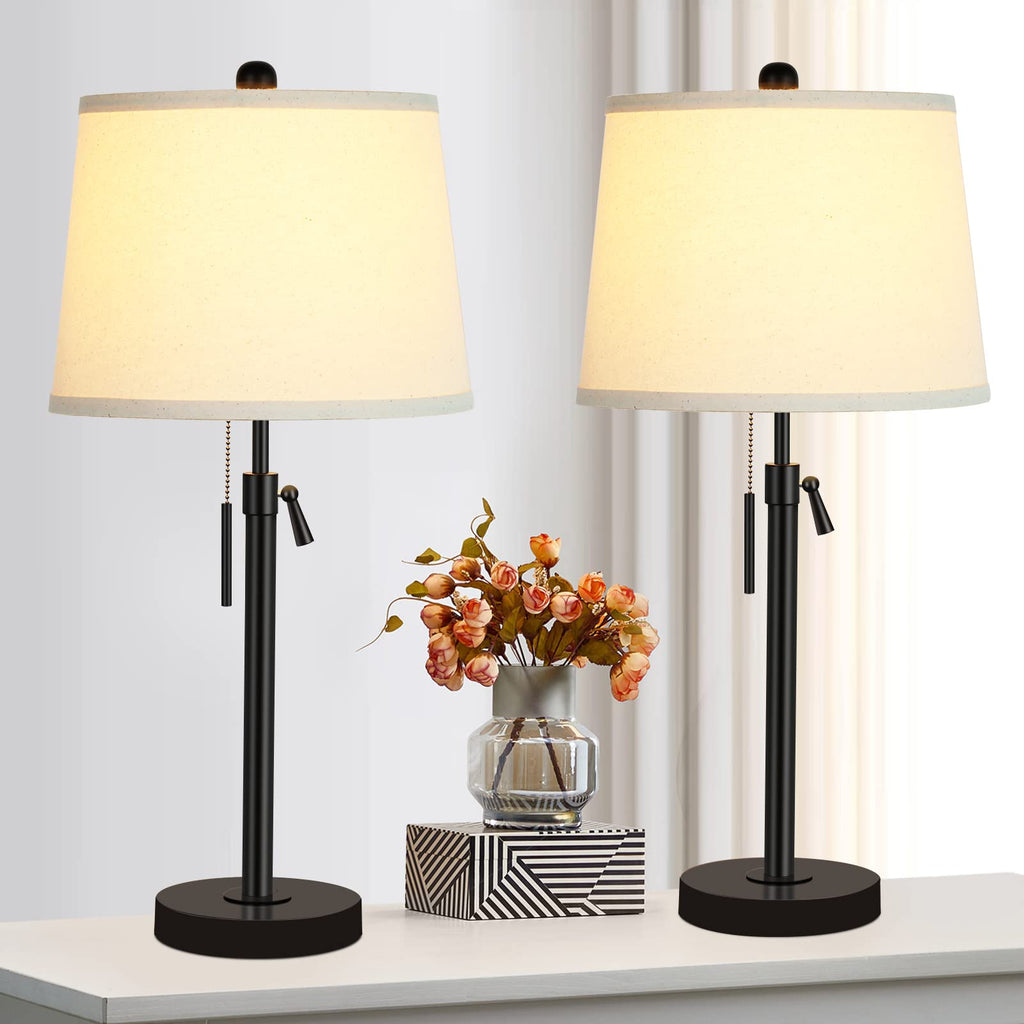 Bedside Table Lamps Set of 2: Tall Black Table Lamps End Table | Height Adjustable 3-Way Dimmable Nightstand Lamp