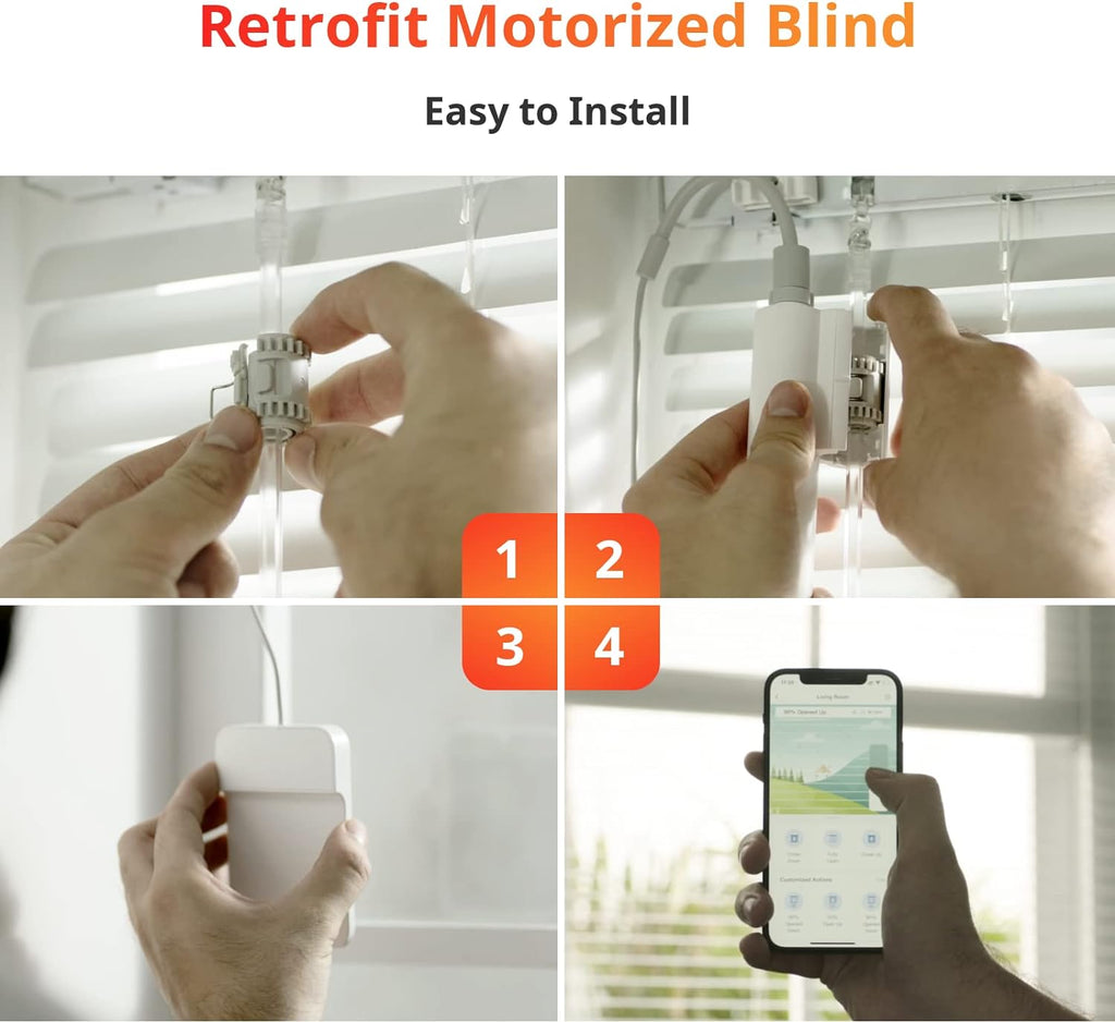 Blind Tilt Motorized Blinds - Smart Electric Blinds, Automatic Blind Opener and Closer, Solar Powered, Light Sensing