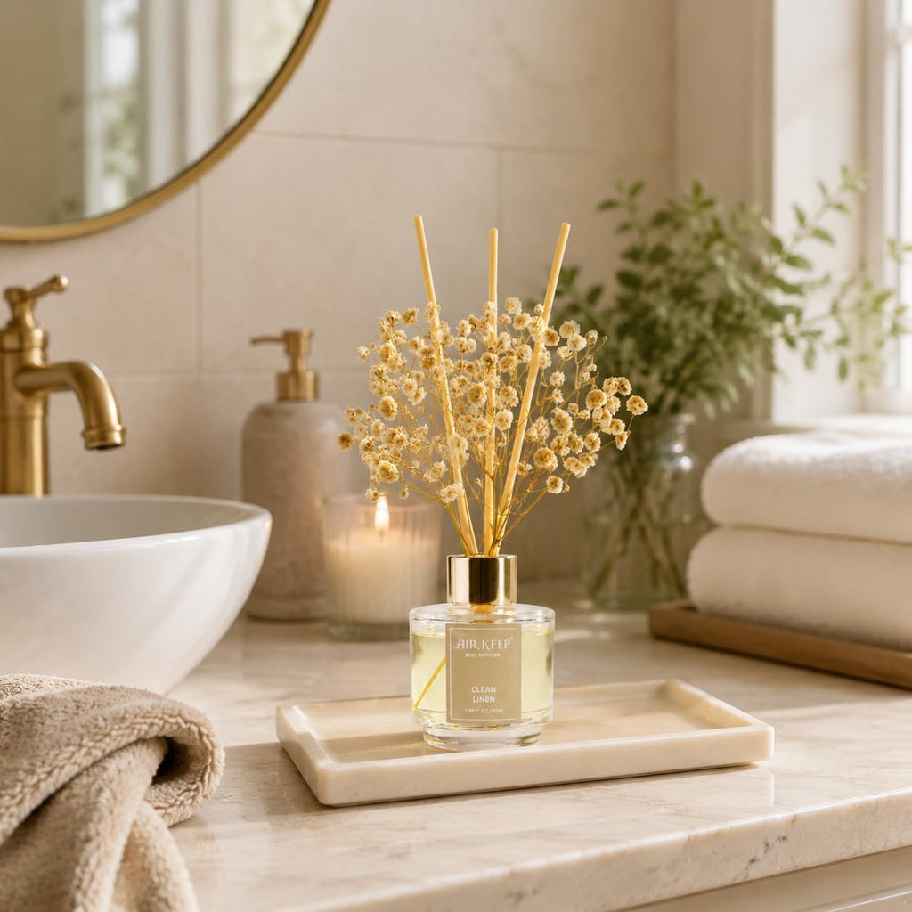Reed Diffuser,Clean Linen Ocean Mist&Sea Salt Lavender Eucalyptus Oil Reed Diffusers Living Room Office - Set of 3