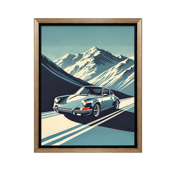 Vintage Sports Car Canvas Poster - Classic Car Wall Art, Alpine Snowy Mountain Garage Decor, Retro Automobile Wall