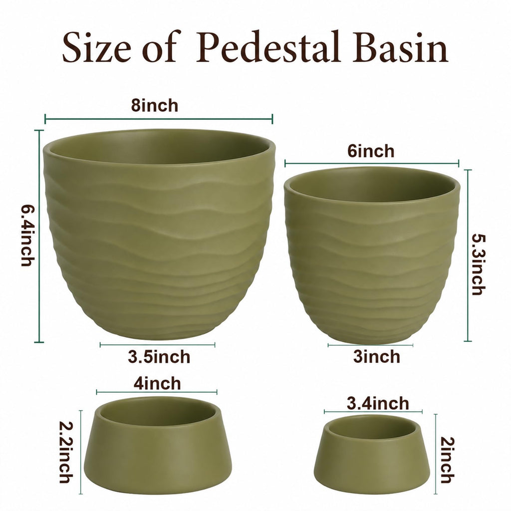 Green Terracotta Self Watering Plant Pots, 6 and 8 Inch with Saucers