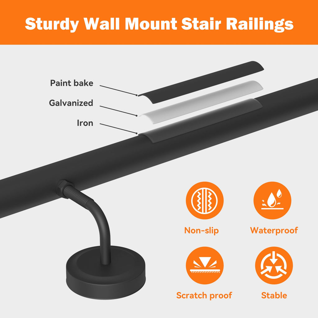 6FT Round Pipe Industrial Metal Stair Handrail