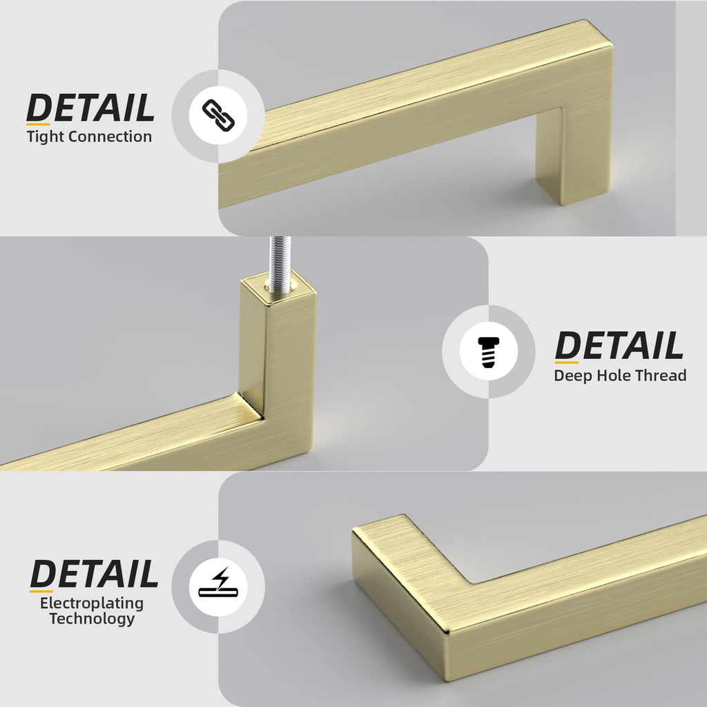 10 Pack 3-3/4" CC Brushed Gold Cabinet Pulls Kitchen Handles