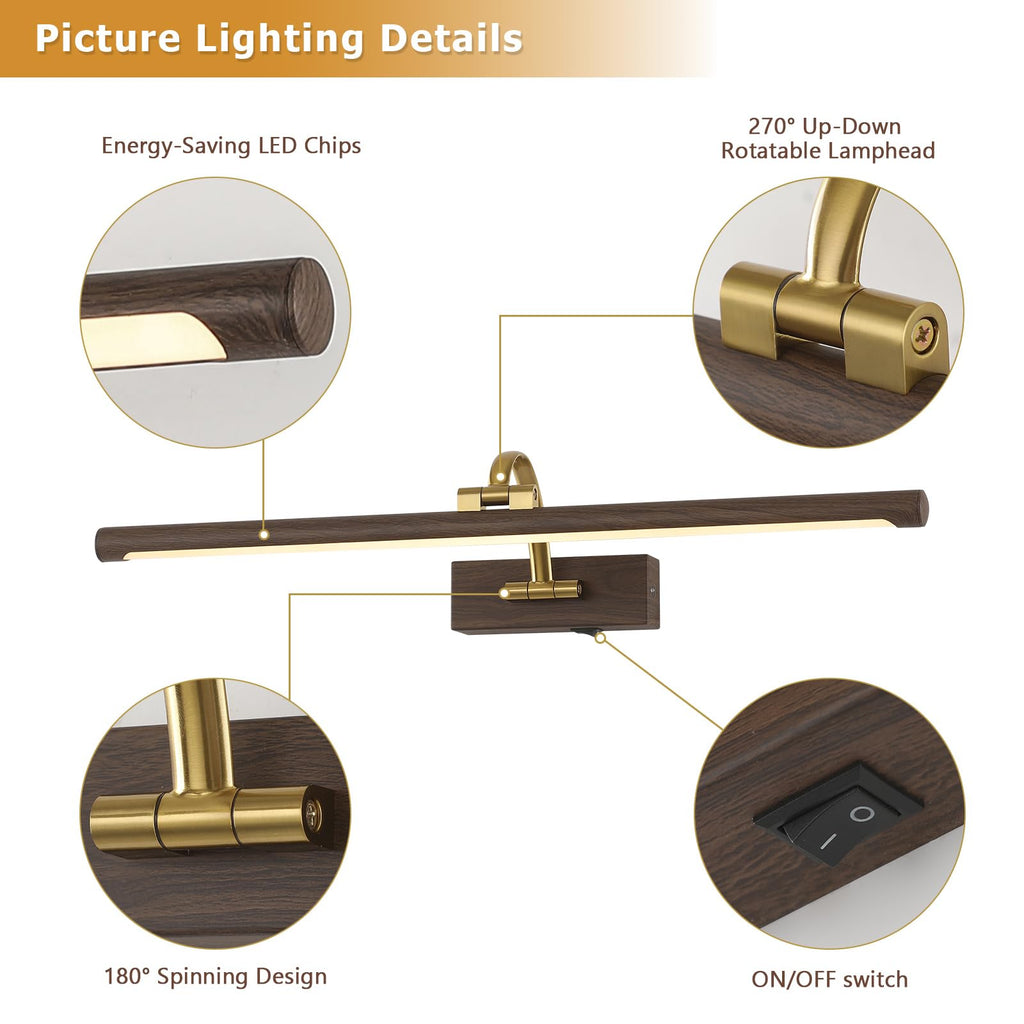 Wireless Picture Light, Wood Grain Finish Rechargeable Art Light