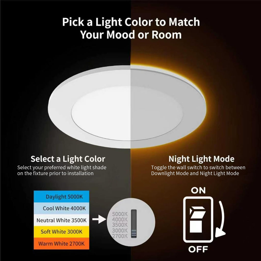 24 Pack 4 Inch 5CCT LED Recessed Lighting with Night Light, White