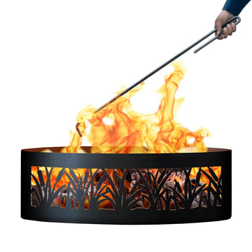 Cattail Unpainted 12 in. Tall 48 in. Diameter Outdoor Fire Ring with Fire Poker - 48 x 48 x 12 in.