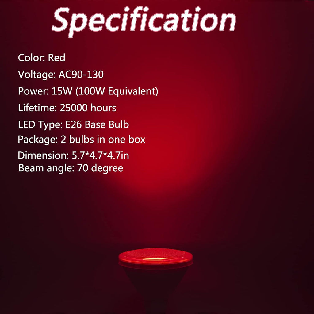 Red LED PAR38 Flood Light Bulb, 15W (100Watt Equivalent), E26 Base, 2 Pack