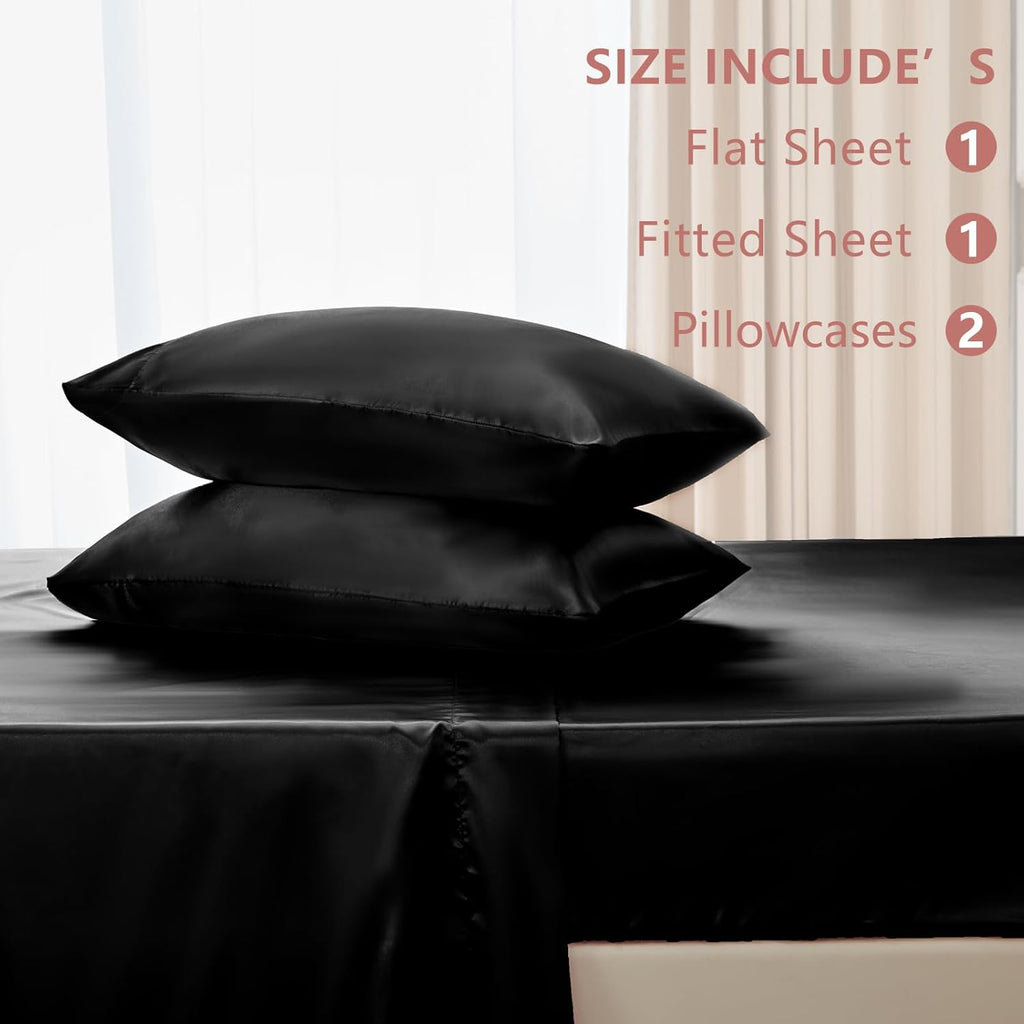 Satin Sheets Queen Bed Set - Silky Soft Bedding Similar to Silk, 4 Piece Sheet Set for Hair and Skin, Deep Pocket