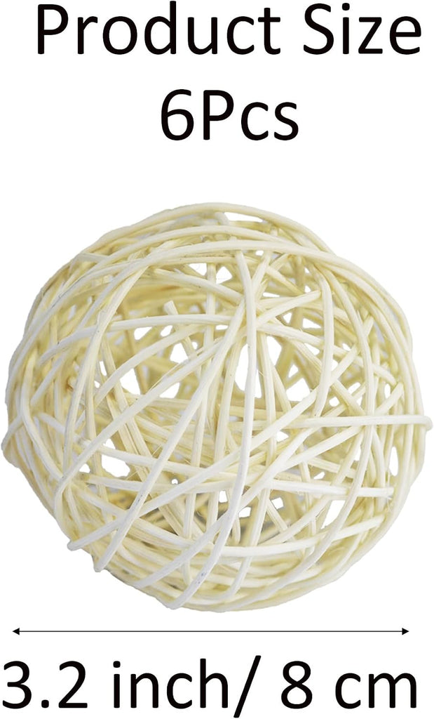 3.2 Inch Wicker Rattan Balls, Decorative Orbs Vase Fillers for Centerpiece Bowls, Wedding Party Table, Home - Set of 6