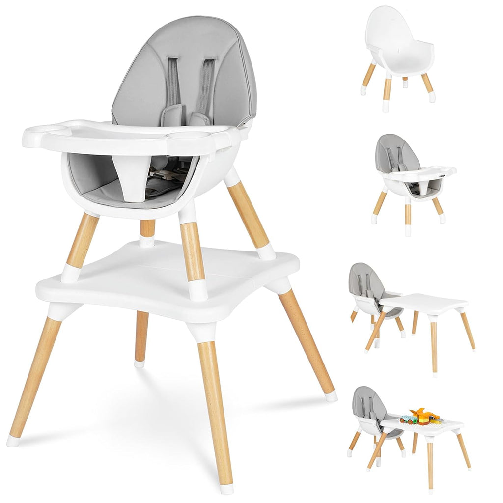 6 in 1 High Chair for Babies & Toddlers, Convertible Wooden Baby Highchair