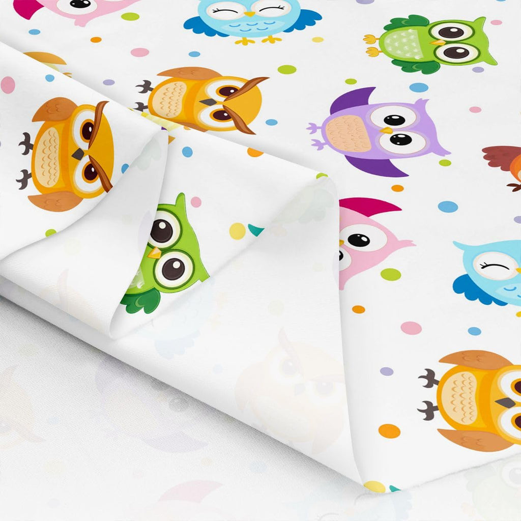 Cartoon Owl Fabric by The Yard, Cute Animal Upholstery Fabric, Colorful Wildlife Decorative Geometric Polka Dot