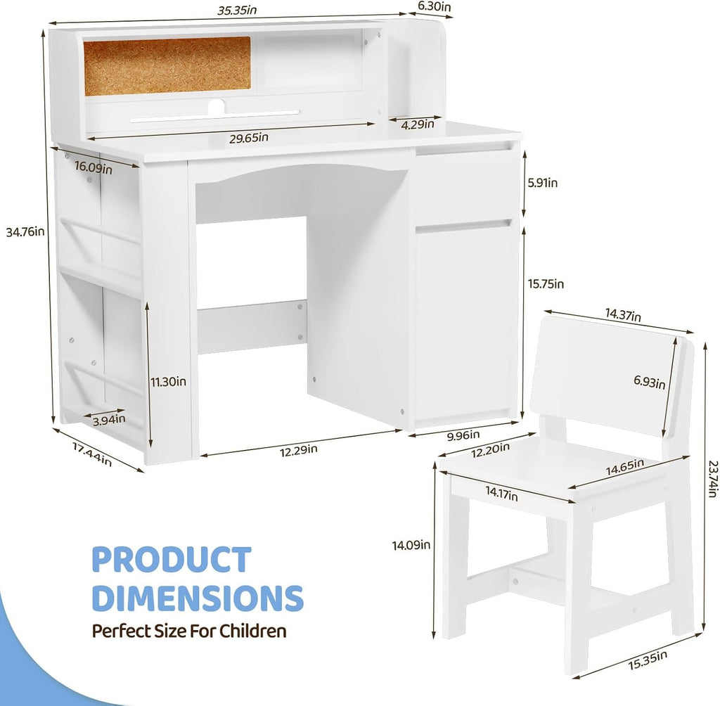 Kids Desk and Chair Set with Bookshelf & Storage Cabinet (Extra Large)
