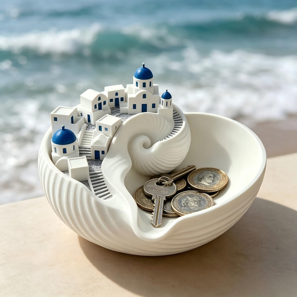 1PCS Catchall Santorini Bowl,Shell Tray for Keys Jewelry Coins,Decorative Trinket Dish Greek Island Holder Organizer