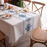 Table Cloth Embroidery Damask Pattern Wrinkle Free Heavy Weight Cotton Linen Farmhouse Tablecloth De