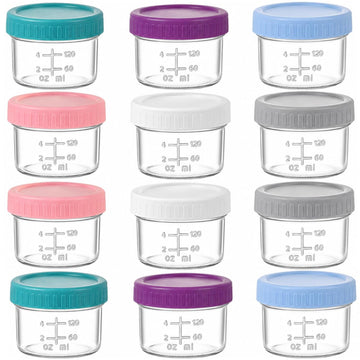 8 OZ Glass Baby Food Containers Set Of 12, Baby Food Jars With Lids