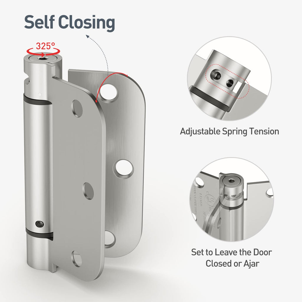 3 Pack Self Closing Door Hinges 3.5 Inch Spring Hinge, Brushed Nickel