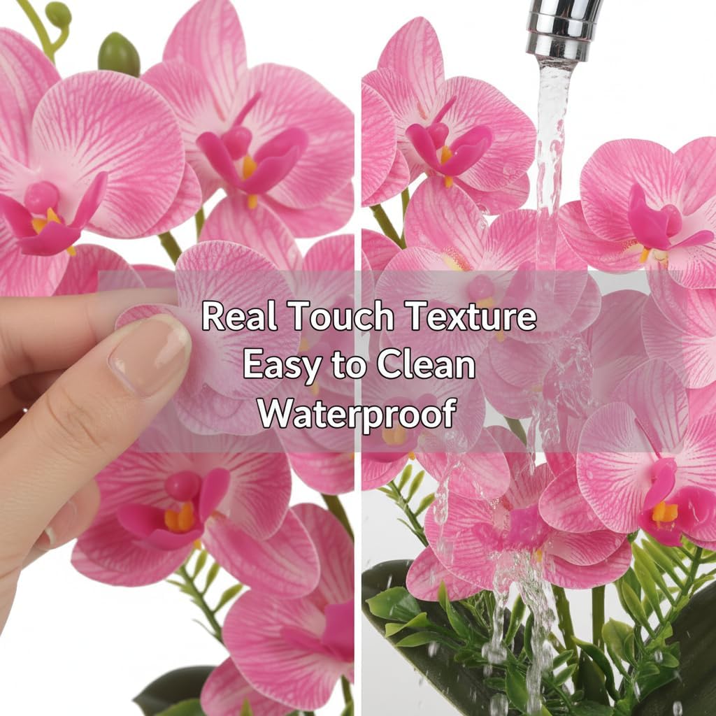Pink Artificial Orchids Flowers in Pot 14" Tall Realistic Faux Phalaenopsis
