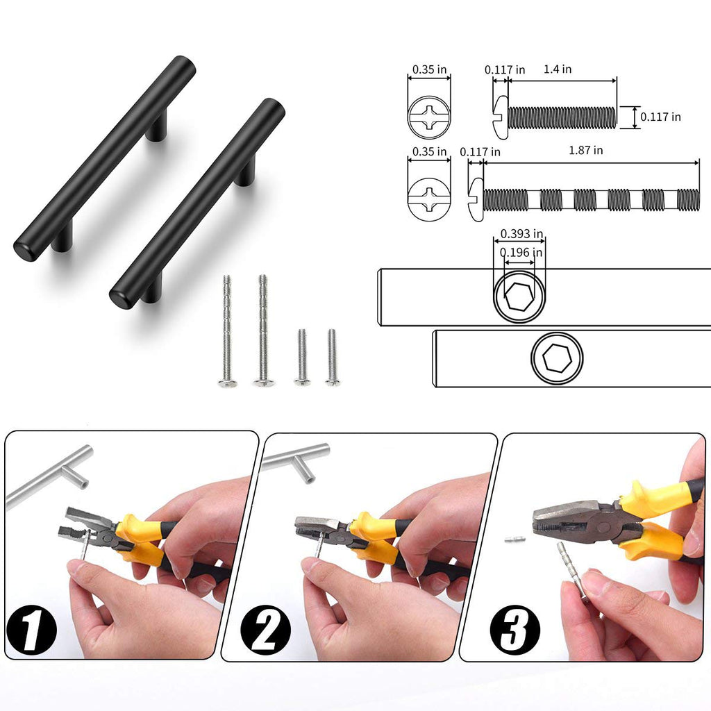 Cabinet Pulls,7.38" Length, 5" Hole Center,Matte Black,15 Pack