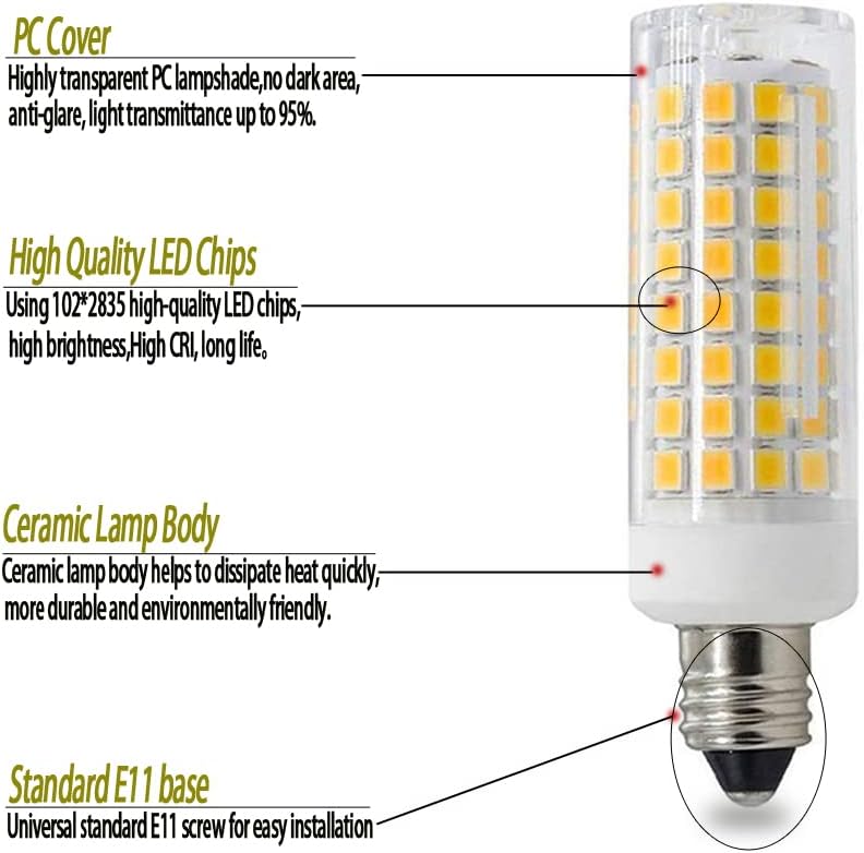 E11 Led,8W Dimmable E11 Mini Candelabra led,80W Halogen Bulb Replacement,800LM,AC110V-130V,JD T3/T4,Warm White