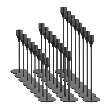Black Taper Candle Holders Set of 24 Candlestick Holders Bulk, Metal Candle Stick Holder Decor for Wedding, Dinning
