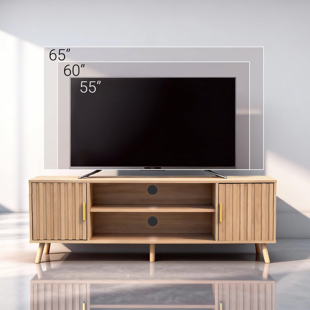 59" TV Stand with Fluted Doors for TVs up to 65", Oak