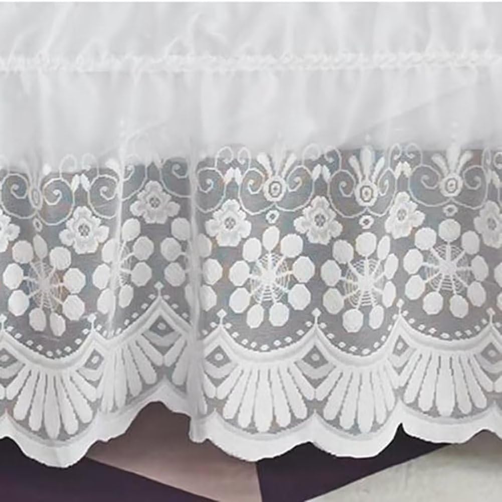 Lace Trimmed Elastic Bed Wrap, Dust Ruffle Bedskirt, White (White, Queen)